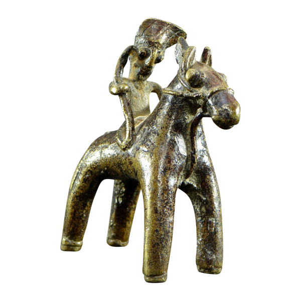 Inde, Fin Du XIXème Siècle, Statue équestre D’art Tribal En Bronze Représentant Un Cavalier.
