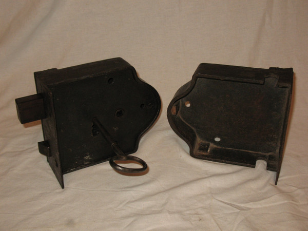 Wrought iron fortified house lock with key 18th century total length: 41 cm