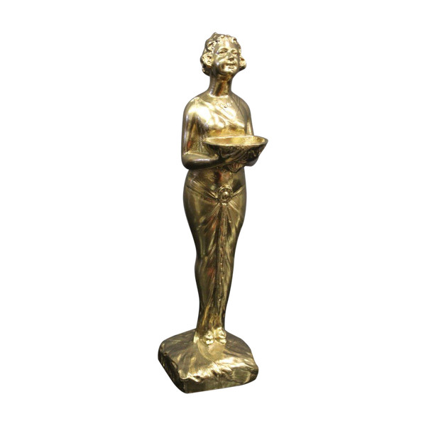 Sculpture Art Déco En Régule Doré Représentant Une Femme Vers 1930