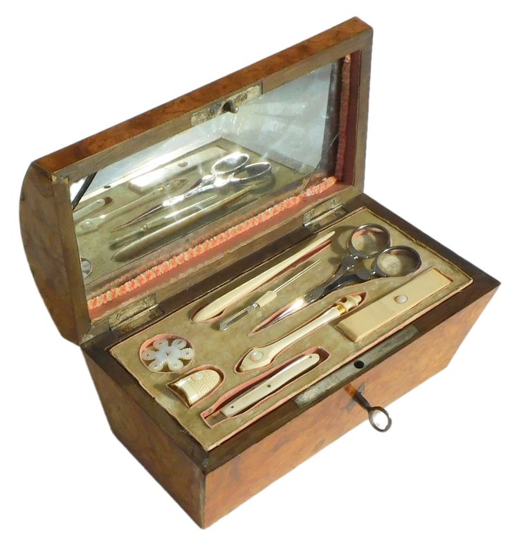 Box Sewing Kit 19th Century Restoration Scissors Steel Tools Bone Ivory