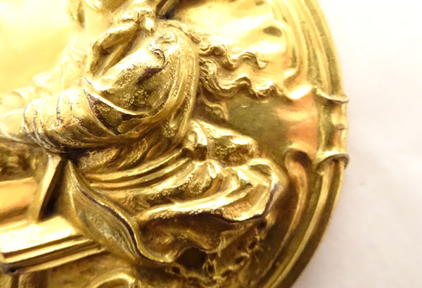 Brass Plaque or Medallion "Saint Catherine Alexandria" with Crown and Sceptre 17th century