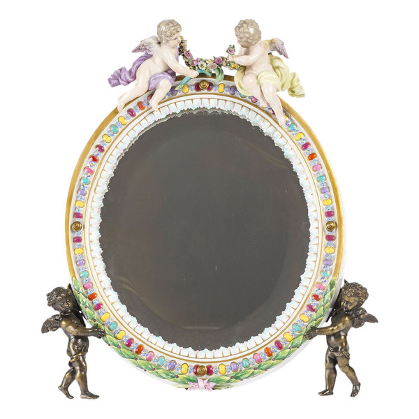 Late 19th Century Porcelain And Bronze Table Mirror