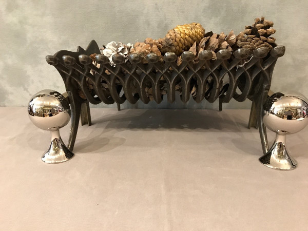 Small modernist andirons in chromed metal circa 1970