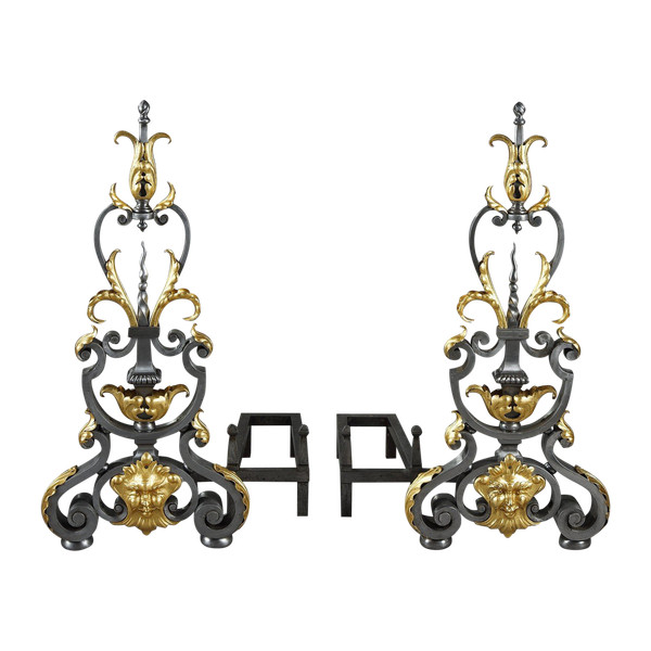 PAIR OF WROUGHT IRON LANDIERS (ANDIRONS), LATE 19TH CENTURY