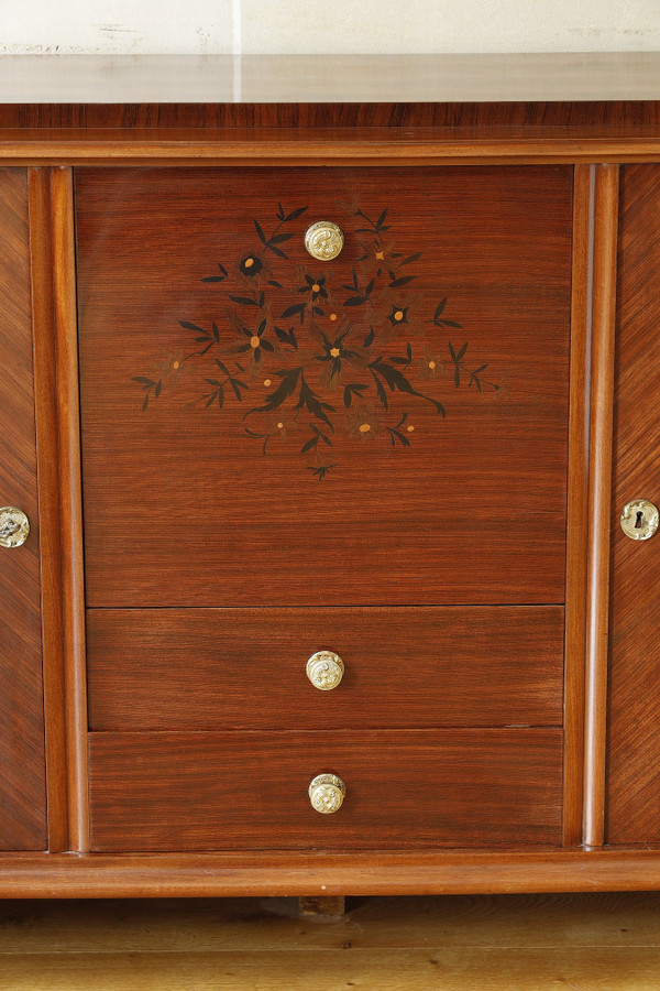 Credenza in palissandro e palissandro nello stile di Jules Leleu