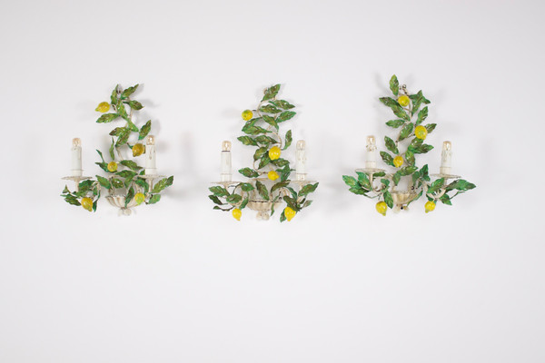 Pairs of lemon sconces in painted sheet metal