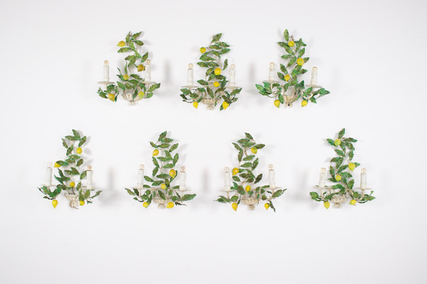 Pairs of lemon sconces in painted sheet metal