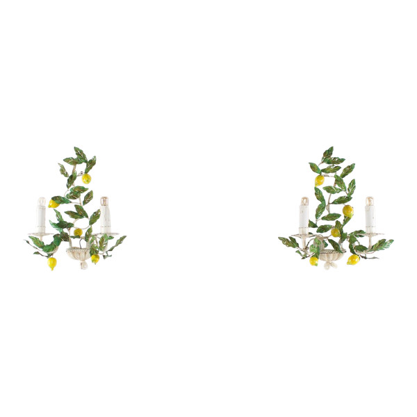 Pairs of lemon sconces in painted sheet metal