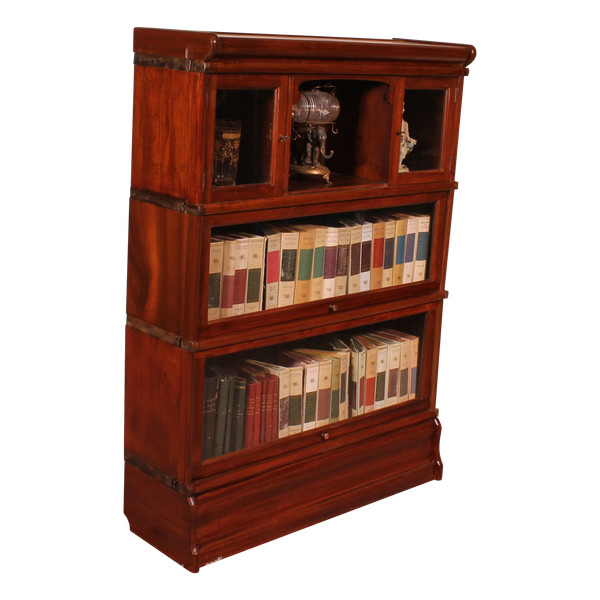 Bibliothèque Globe Wernicke En Acajou De 3 éléments Avec Petit Cabinet