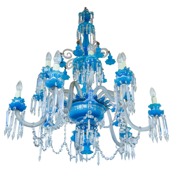 Lustre en opaline De La Maison Baccarat D’époque Charle X