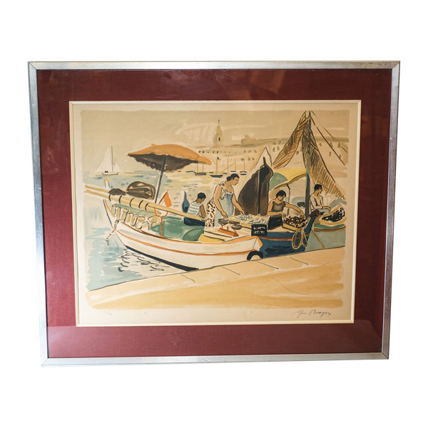 Yves BRAYER, lithograph, "MARSEILLE and the merchants of the old port".