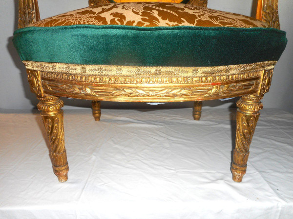 Suite Of Four Large Armchairs Early 19th Century In Gilded Wood