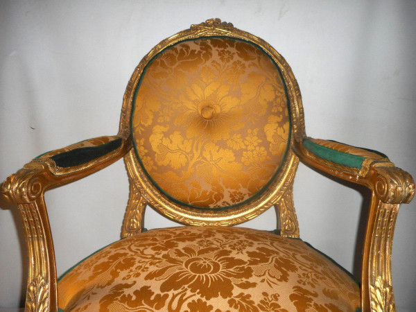 Suite Of Four Large Armchairs Early 19th Century In Gilded Wood