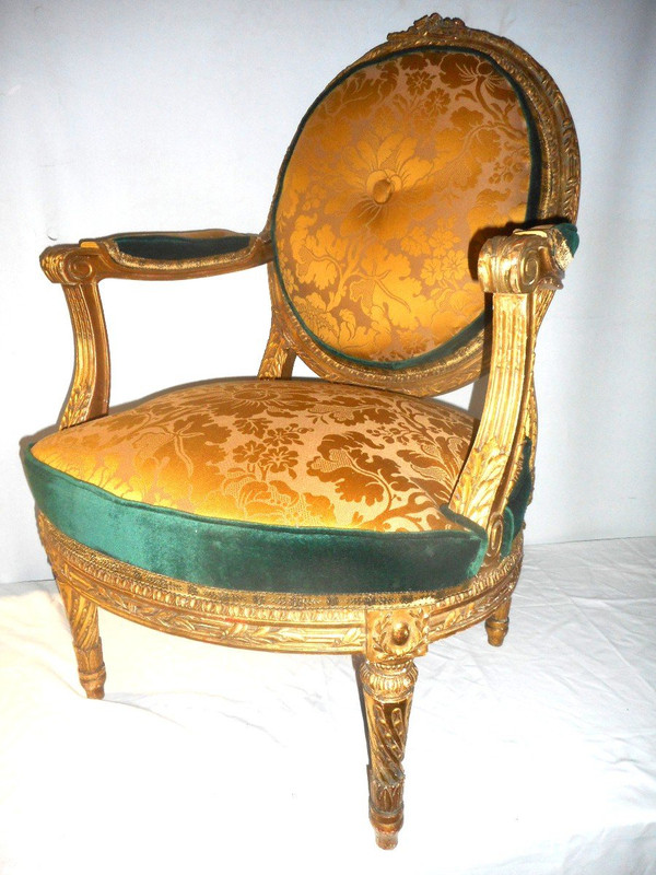 Suite Of Four Large Armchairs Early 19th Century In Gilded Wood