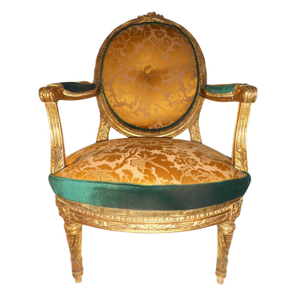 Suite Of Four Large Armchairs Early 19th Century In Gilded Wood