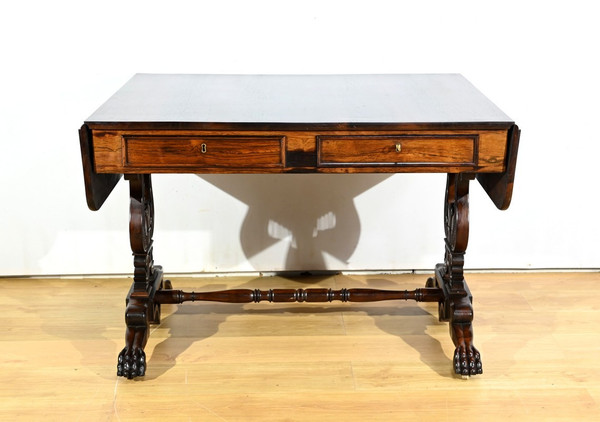 Tavolo in palissandro massiccio con persiane, periodo di restauro - inizio XIX secolo