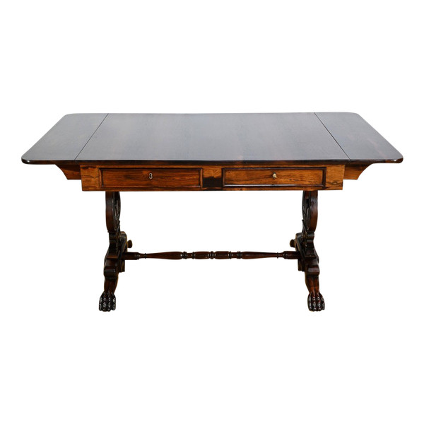 Tavolo in palissandro massiccio con persiane, periodo di restauro - inizio XIX secolo