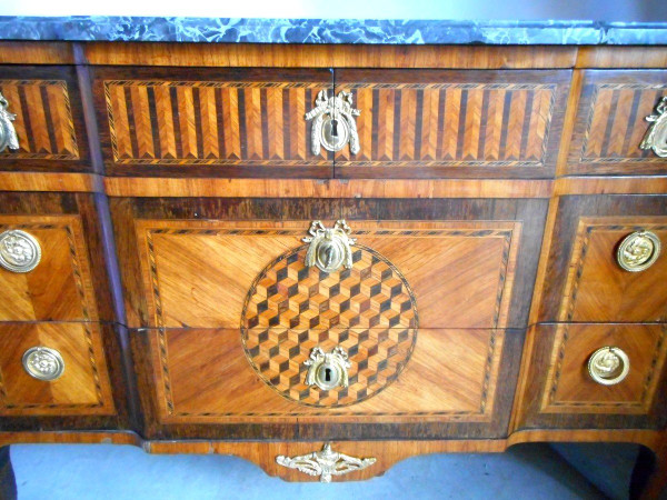 Commode XVIIIe En Marqueterie Et Bronze Doré Estampillé F.rubestuck