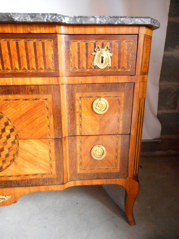Commode XVIIIe En Marqueterie Et Bronze Doré Estampillé F.rubestuck