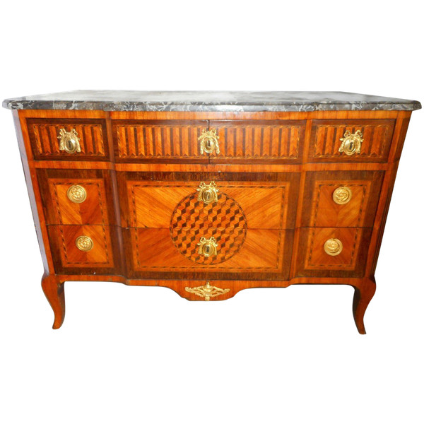 Commode XVIIIe En Marqueterie Et Bronze Doré Estampillé F.rubestuck