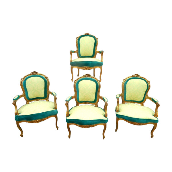 Suite Quatre Fauteuils En Bois Doré époque XIXe