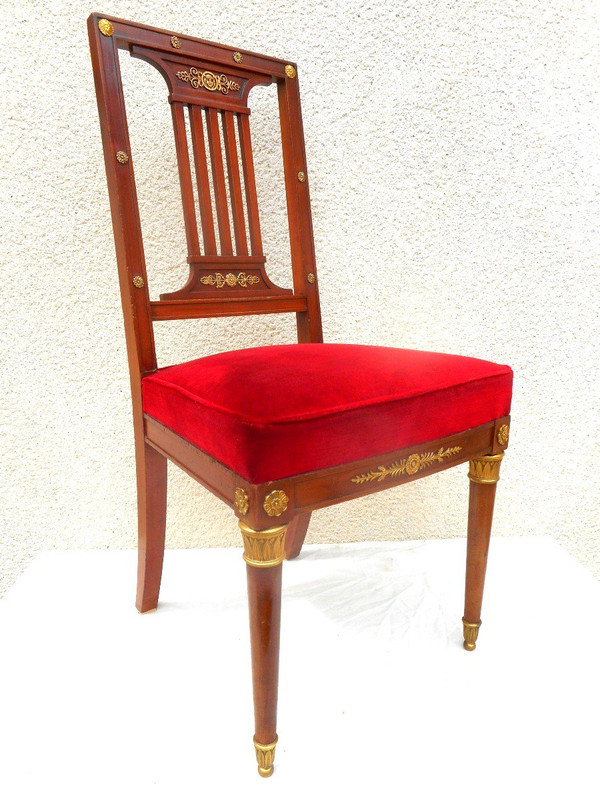 Suite Of Six Empire Period Chairs In Mahogany And Gilded Bronze