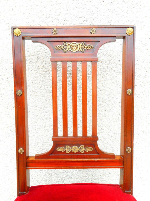 Suite Of Six Empire Period Chairs In Mahogany And Gilded Bronze