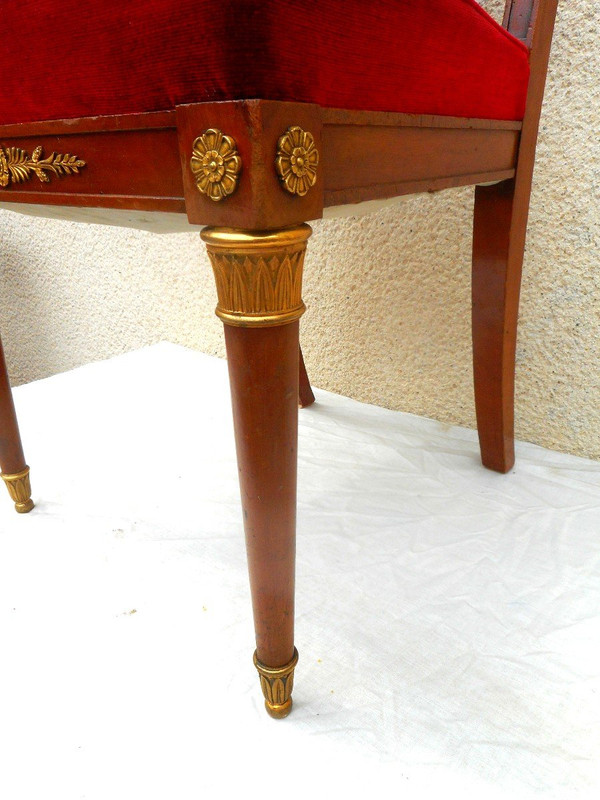 Suite Of Six Empire Period Chairs In Mahogany And Gilded Bronze