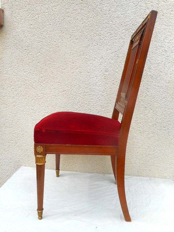 Suite Of Six Empire Period Chairs In Mahogany And Gilded Bronze