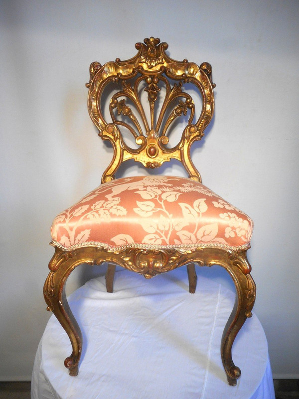Set Of 4 XIX Period Chairs In Gilded Wood