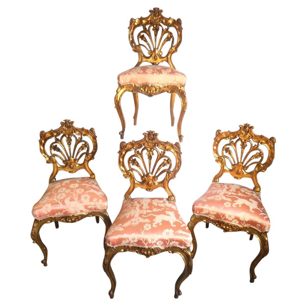 Set Of 4 XIX Period Chairs In Gilded Wood