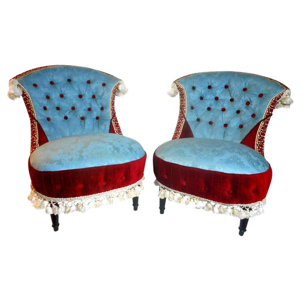 Pair Of Napoleon III period upholstered Chauffeuses