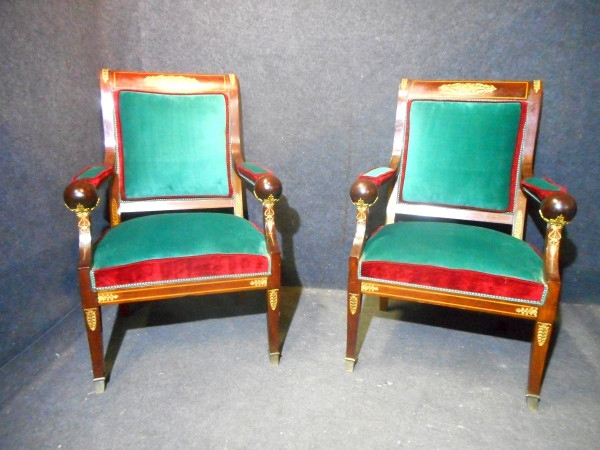 Ensemble De Salon Empire En Acajou Et Bronze Doré Estampillé