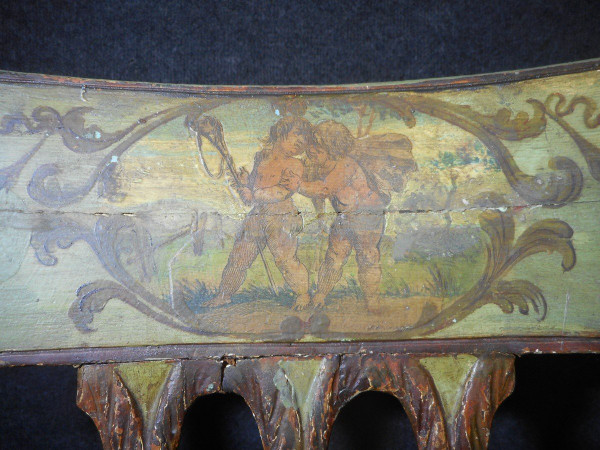 Set di 6 sedie a putti laccate del XVIII secolo