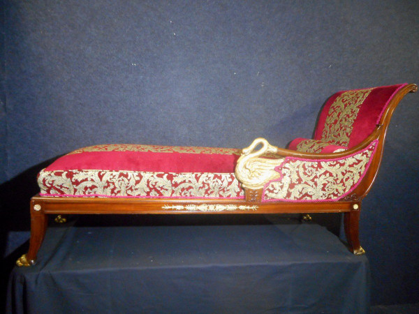 Repos Bed In Mahogany And Gilded Wood Empire Period With Swan Neck