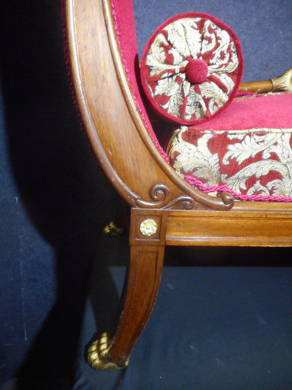 Repos Bed In Mahogany And Gilded Wood Empire Period With Swan Neck