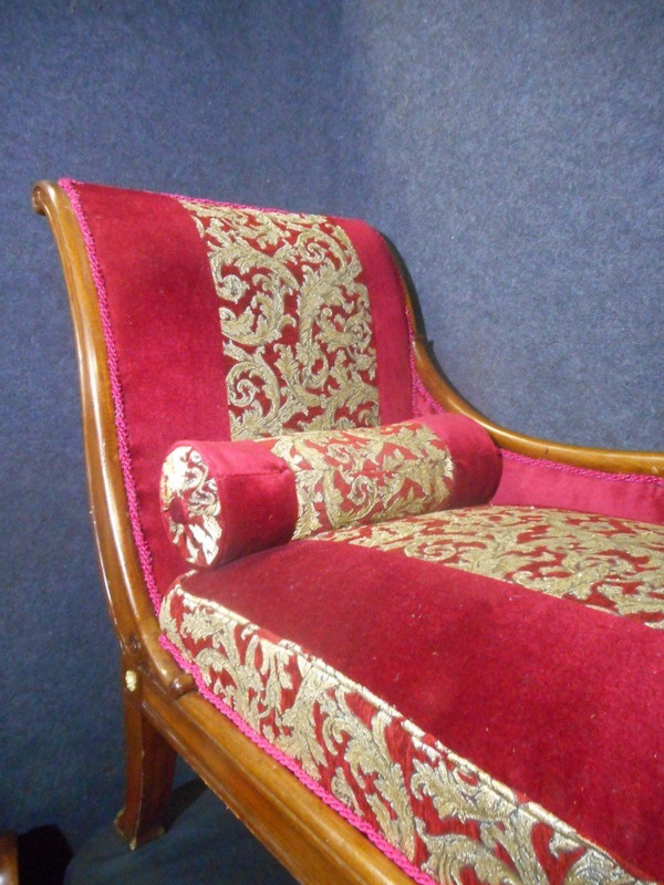 Repos Bed In Mahogany And Gilded Wood Empire Period With Swan Neck