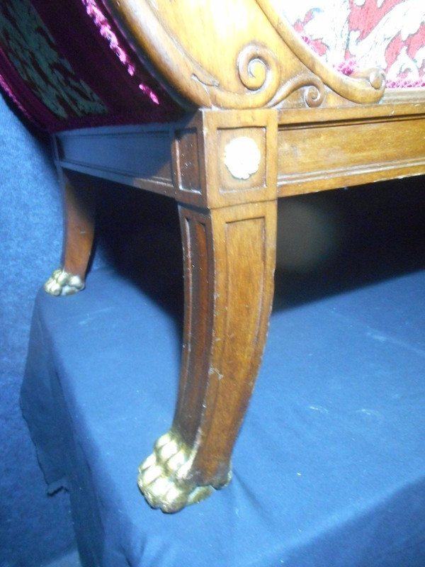Repos Bed In Mahogany And Gilded Wood Empire Period With Swan Neck
