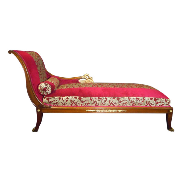 Repos Bed In Mahogany And Gilded Wood Empire Period With Swan Neck