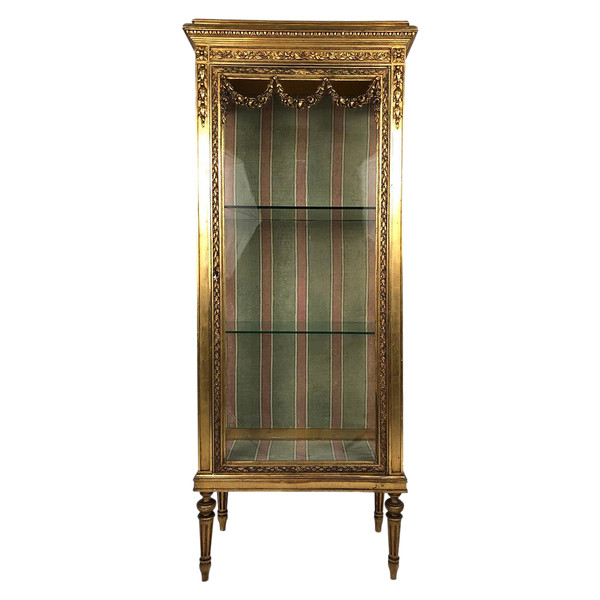 Louis XVI-style gilded stucco and wood display case, circa 1900