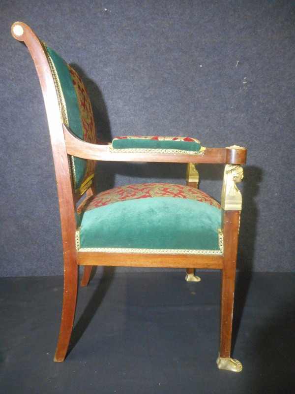 Serie di poltrone di epoca impero in mogano e bronzo dorato
