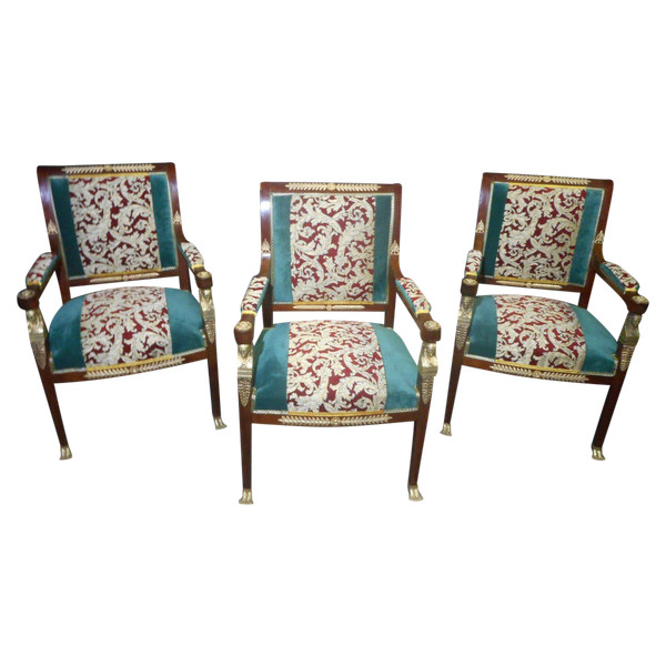 Set Of Empire Period Mahogany And Bronze Armchairs