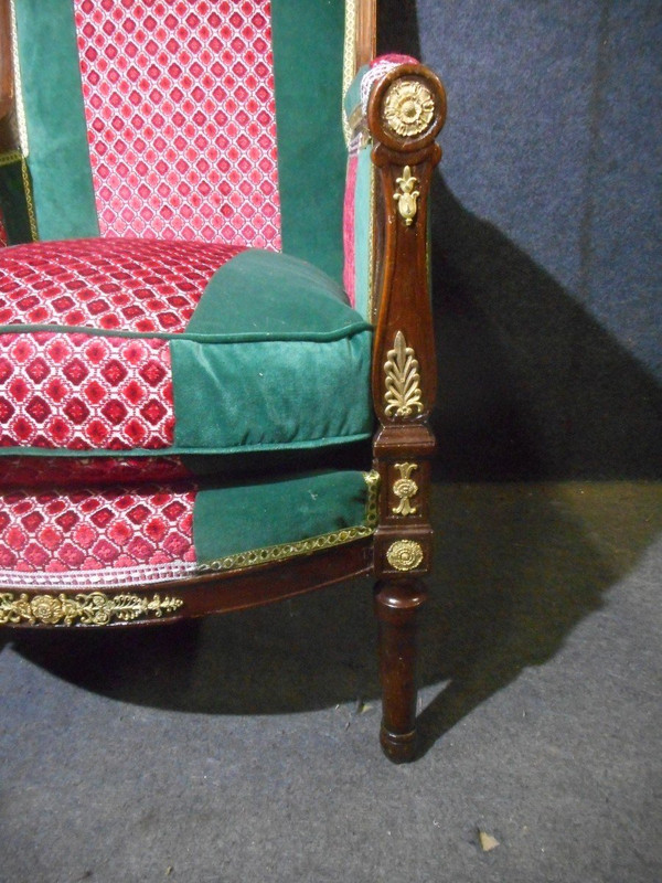 Pair Of Empire Period Officer's Bergères In Cuban Mahogany And Gilt Bronze