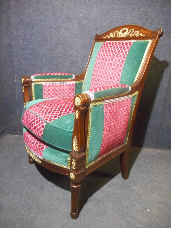 Pair Of Empire Period Officer's Bergères In Cuban Mahogany And Gilt Bronze