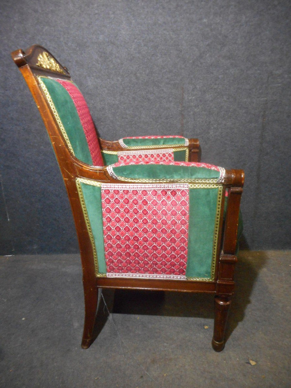 Pair Of Empire Period Officer's Bergères In Cuban Mahogany And Gilt Bronze