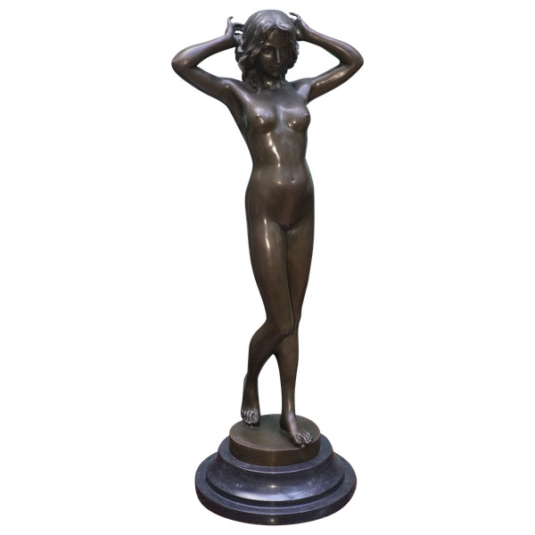 "L'éveil", Bedeutende Skulptur Frau Bronze signiert PITTA LUGA