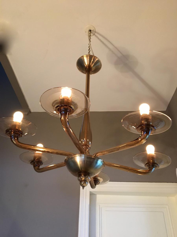 Lustre En Verre Soufflé Des Années 60