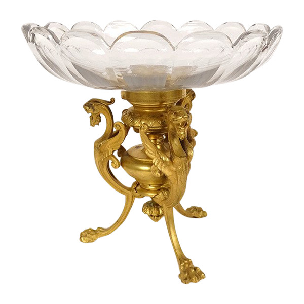 Neo-Gothic Gilded Bronze Chimeras Baccarat Cristal Cup Napoléon III 19th century