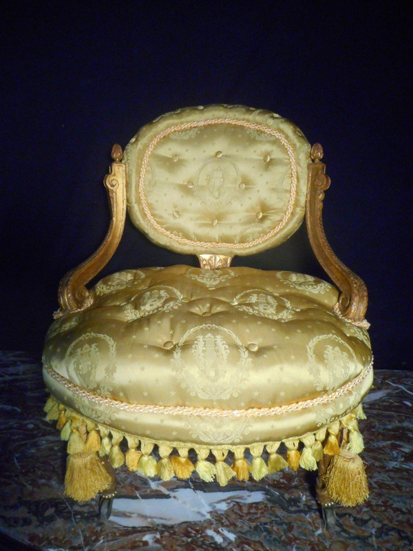 Paire De Chauffeuses Capitonné En Bois Doré époque Napoléon III