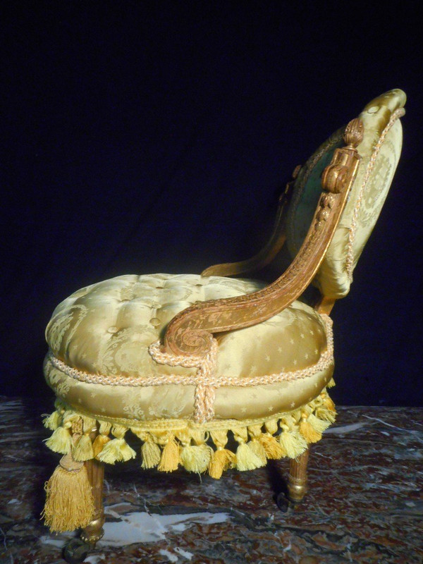 Paire De Chauffeuses Capitonné En Bois Doré époque Napoléon III